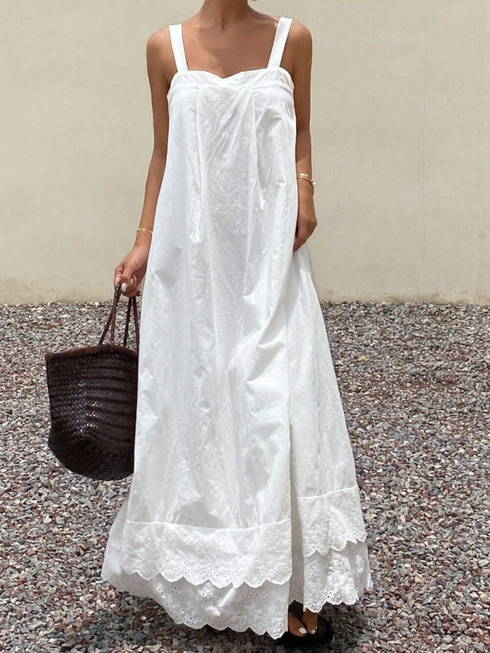 White Casual Women's Loose maxi Dress - Picture 6 of 7
